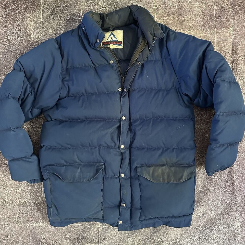 Men's Vintage 80's Holubar Boulder USA Navy Blue Down Zip Up Puffer Jacket Sz L